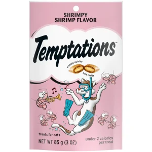 TEMPTATIONS Classic Crunchy and Soft Cat Treats Shrimpy Shrimp Flavor, 3 oz. Pouch