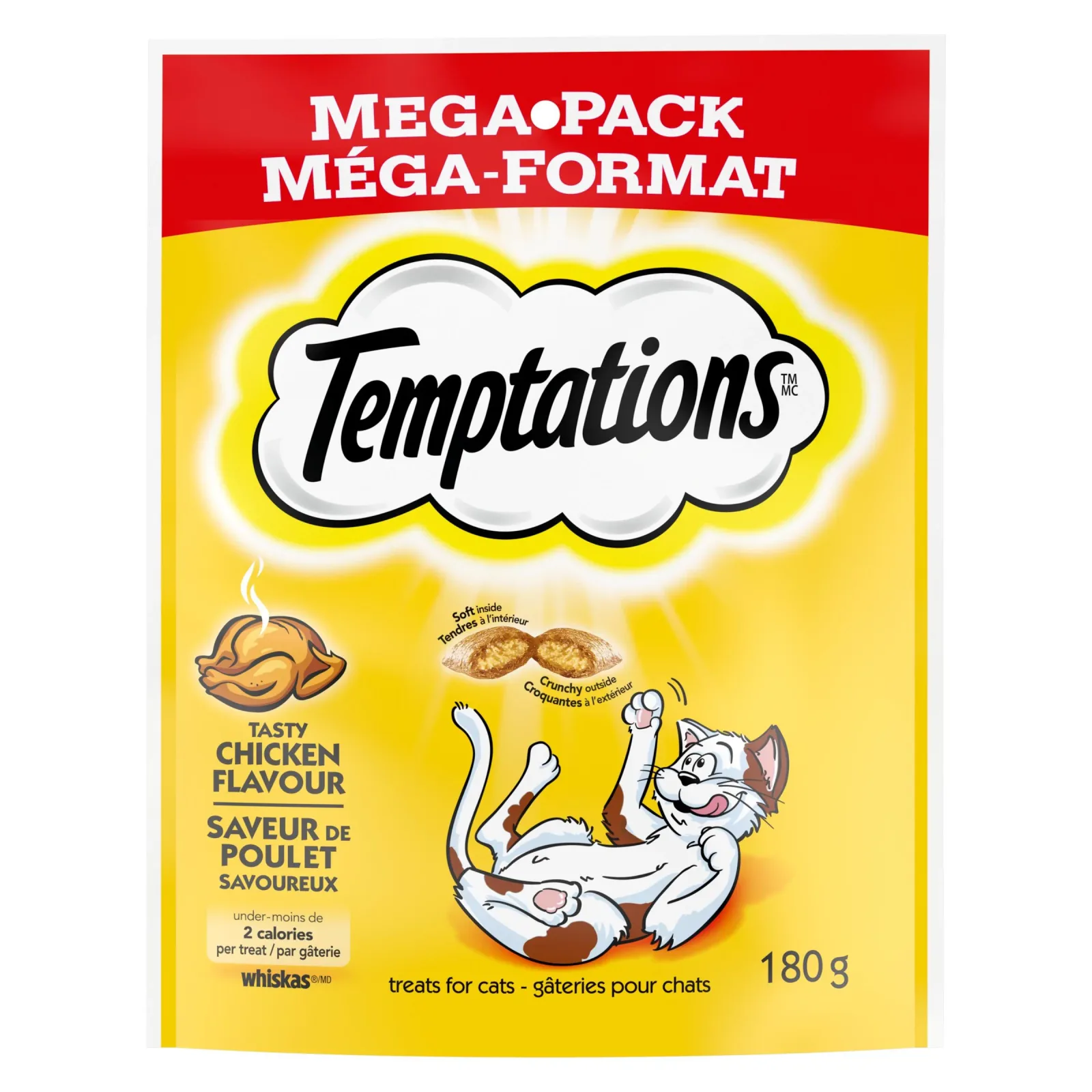 TEMPTATIONS Classic Crunchy and Soft Cat Treats Tasty Chicken Flavor, 6.3 oz. Pouch