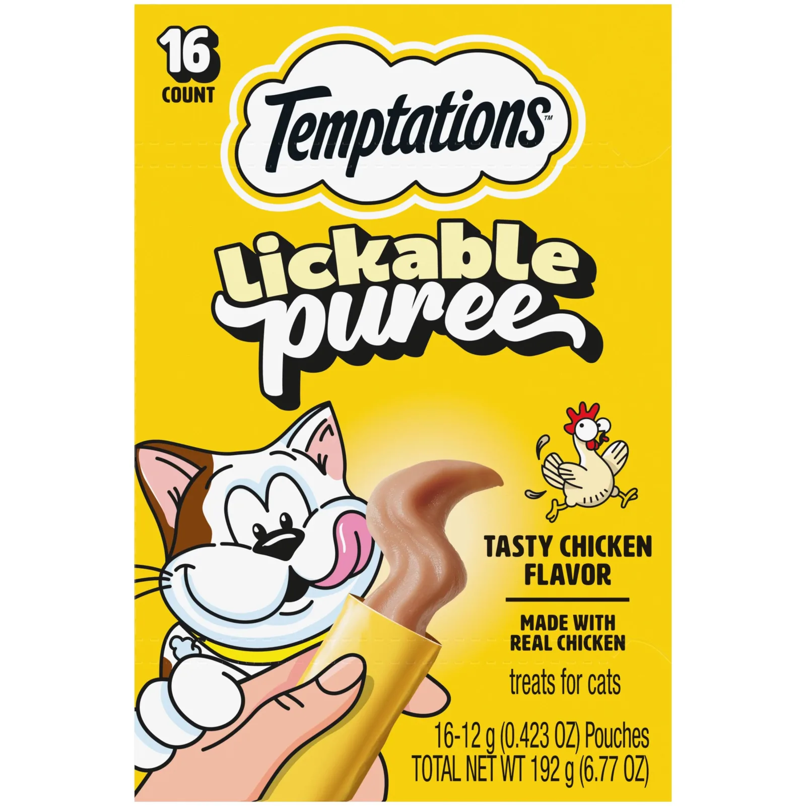 Temptations Creamy Puree Squeezable Lickable Wet Cat Treat with Chicken, 0.42 oz. Tubes, Pack of 16