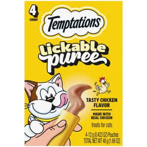 Temptations Creamy Puree Squeezable Lickable Wet Cat Treats with Chicken, 0.42 oz. Tubes, Pack of 4