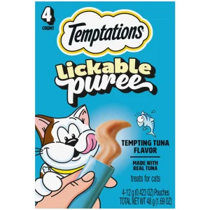 Temptations Creamy Puree Squeezable Lickable Wet Cat Treats with Tuna, 0.42 oz. Tubes, Pack of 4