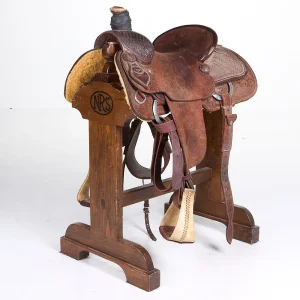Teskey's Used 15in 1/4 Diamond Stamp Pencil Roll Team Roping Saddle