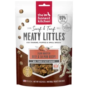 The Honest Kitchen Meaty Little Bites Surf & Turf Slow Roasted Beef & Salmon Recipe Puppy & Small Breed Training Dog Treats