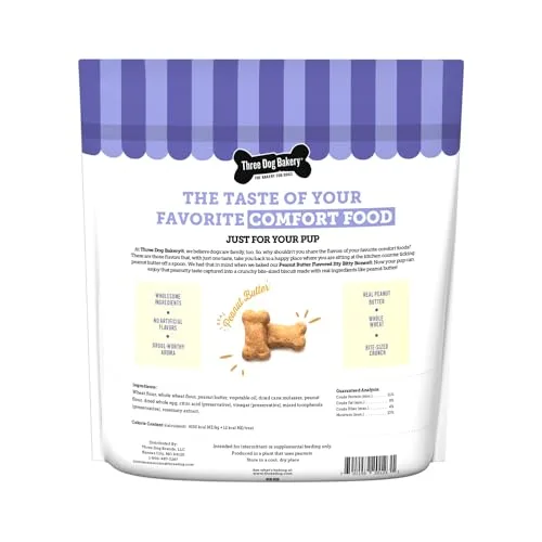 Three Dog Bakery Itty Bitty Bones Baked Dog Treats, Peanut Butter, 32 oz, (320123) - Image 2