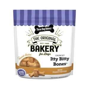 Three Dog Bakery Itty Bitty Bones Baked Dog Treats, Peanut Butter, 32 oz, (320123)