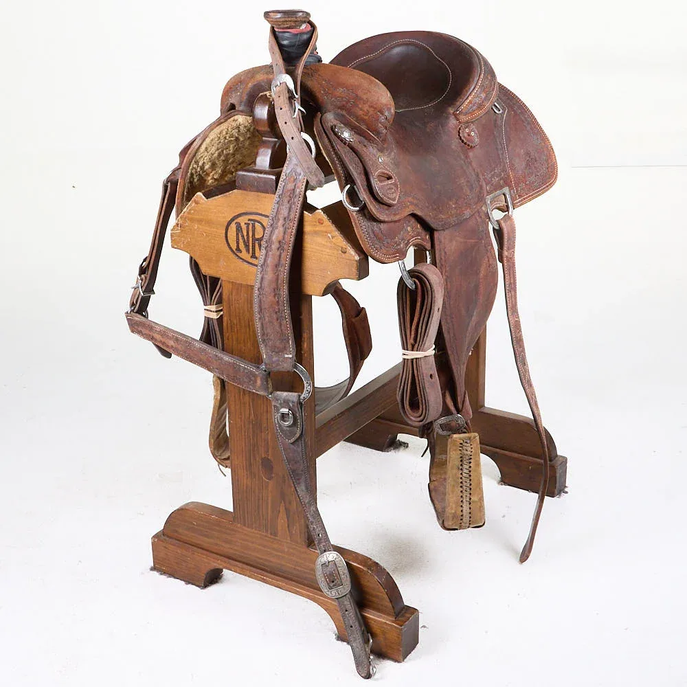 Three Forks Saddlery Used 13.75in Roughout Team Roping Saddle