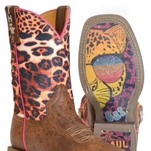 Tin Haul Big Kids Boots - Cheetah Sparkles with Cheetah Sole