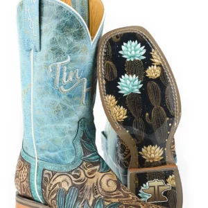 Tin Haul Ladies Cactus Flower Square Toe Boots