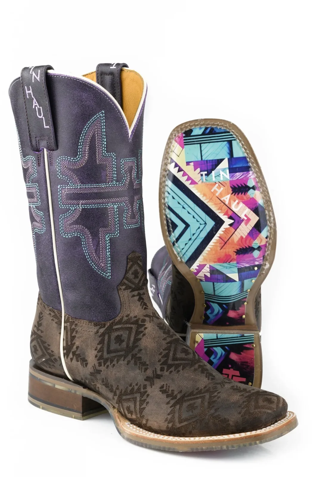 Tin Haul Ladies Sizzling Aztec Square Toe Boots
