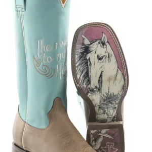 Tin Haul Ladies Square Toe Boots - A Cowgirls Motto with Born To Be Free Sole