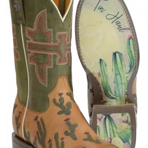 Tin Haul Ladies Square Toe Boots - Cactaplicity with Desert Moon Sole