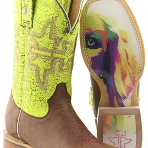 Tin Haul Ladies Square Toe Boots - Neon Glow with Girls 2nd Best Friend Sole