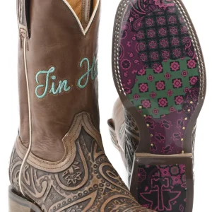 Tin Haul Ladies Square Toe Boots - Paisley Queen with Bandana Patchwork Sole