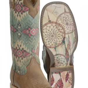 Tin Haul Ladies Square Toe Boots - Southwest Dreamer with Dream Catcher Sole