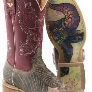 Tin Haul Ladies Square Toe Boots - Super Nova Star with Bull Doodles Sole