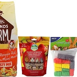 Tiny Friends Farm Reggie Rat & Mimi Mouse Tasty Mix Food (2 Lbs) and Simple Rewards Treats (3 Ounces) – Plus Chews and Fun Animal Facts Booklet Bundle