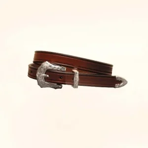 Tory Leather 3/4" Plain Creased Belt & 3-Pc Eng Silver Buckle Set