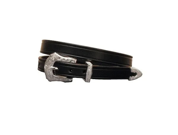 Tory Leather 3/4" Plain Creased Belt & 3-Pc Eng Silver Buckle Set - Image 2