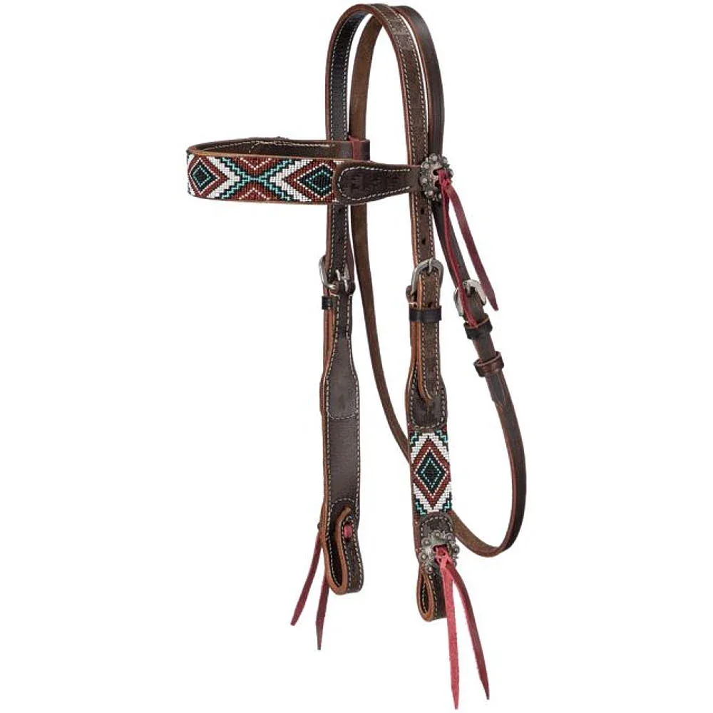 Tough 1 Beaded Turquoise and Brown Browband Headstall