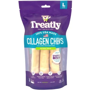 Treatly Collagen Chew Rolls Dog Treats Natural Large, 3 pk