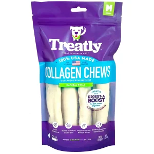 Treatly Collagen Chew Rolls Dog Treats Natural Medium, 4 pk