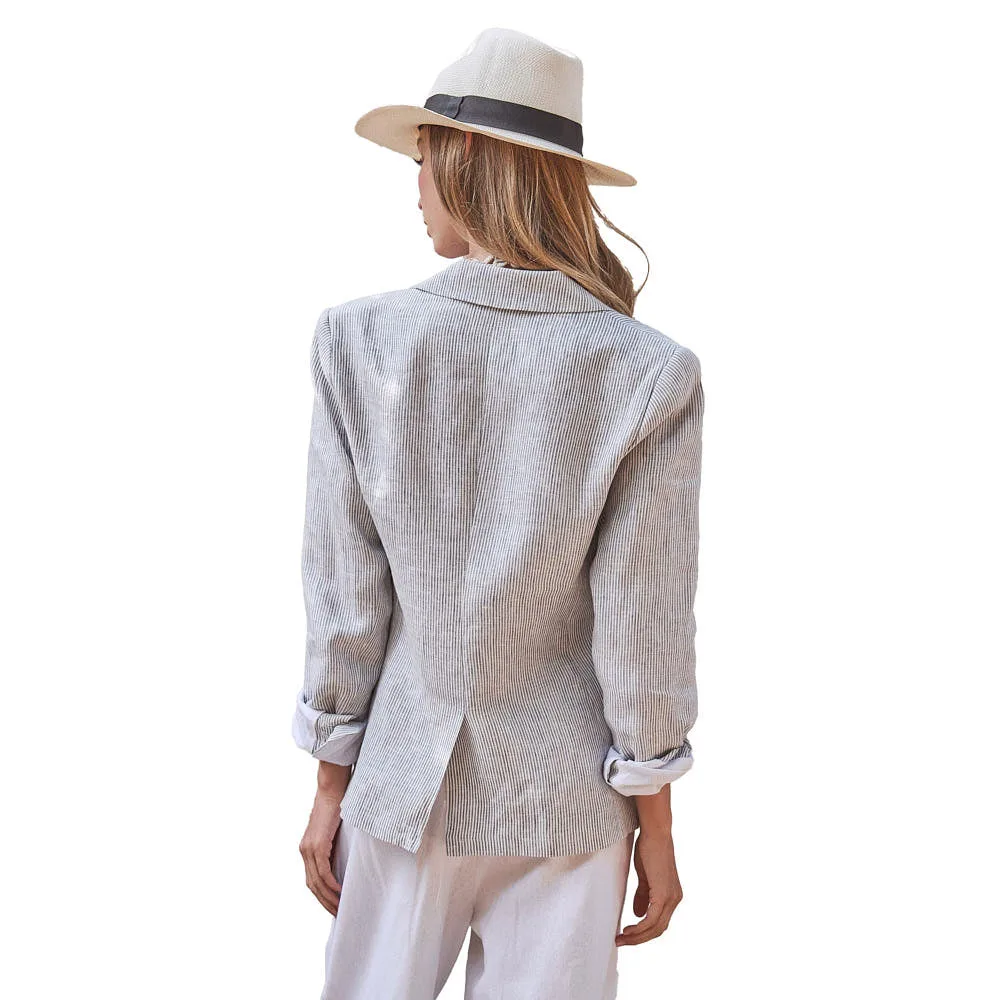 Trend:Notes Women's Light Blue Portside Linen Blazer - Image 2