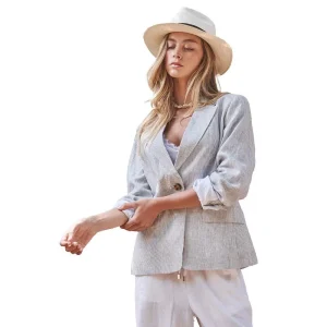 Trend:Notes Women's Light Blue Portside Linen Blazer