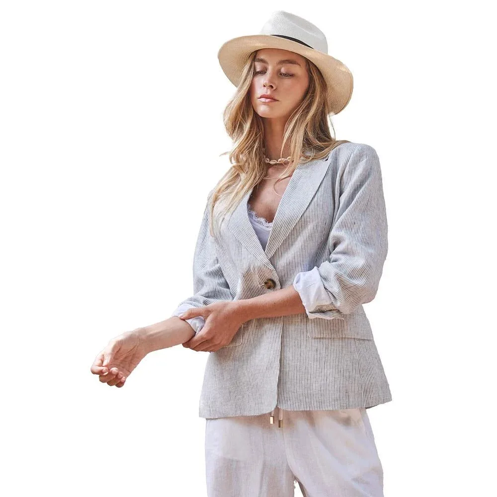 Trend:Notes Women's Light Blue Portside Linen Blazer