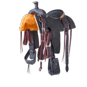Trent Ward 15in Black Roughout with Rawhide Cantle Team Roper