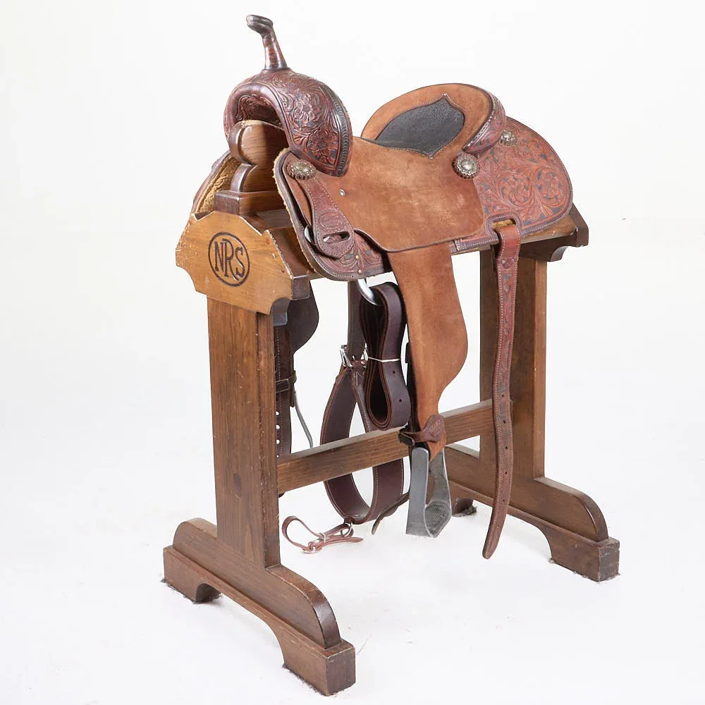 Trent Ward Used 14in Floral with Inlaid Seat Barrel Saddle