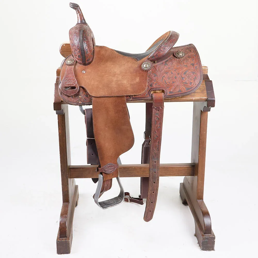 Trent Ward Used 14in Floral with Inlaid Seat Barrel Saddle - Image 2