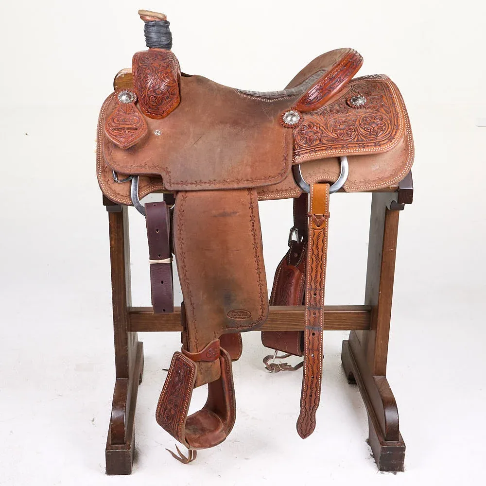 Trent Ward Used 16in 1/4 Breed Floral Trent Ward Team Roping Saddled - Image 2