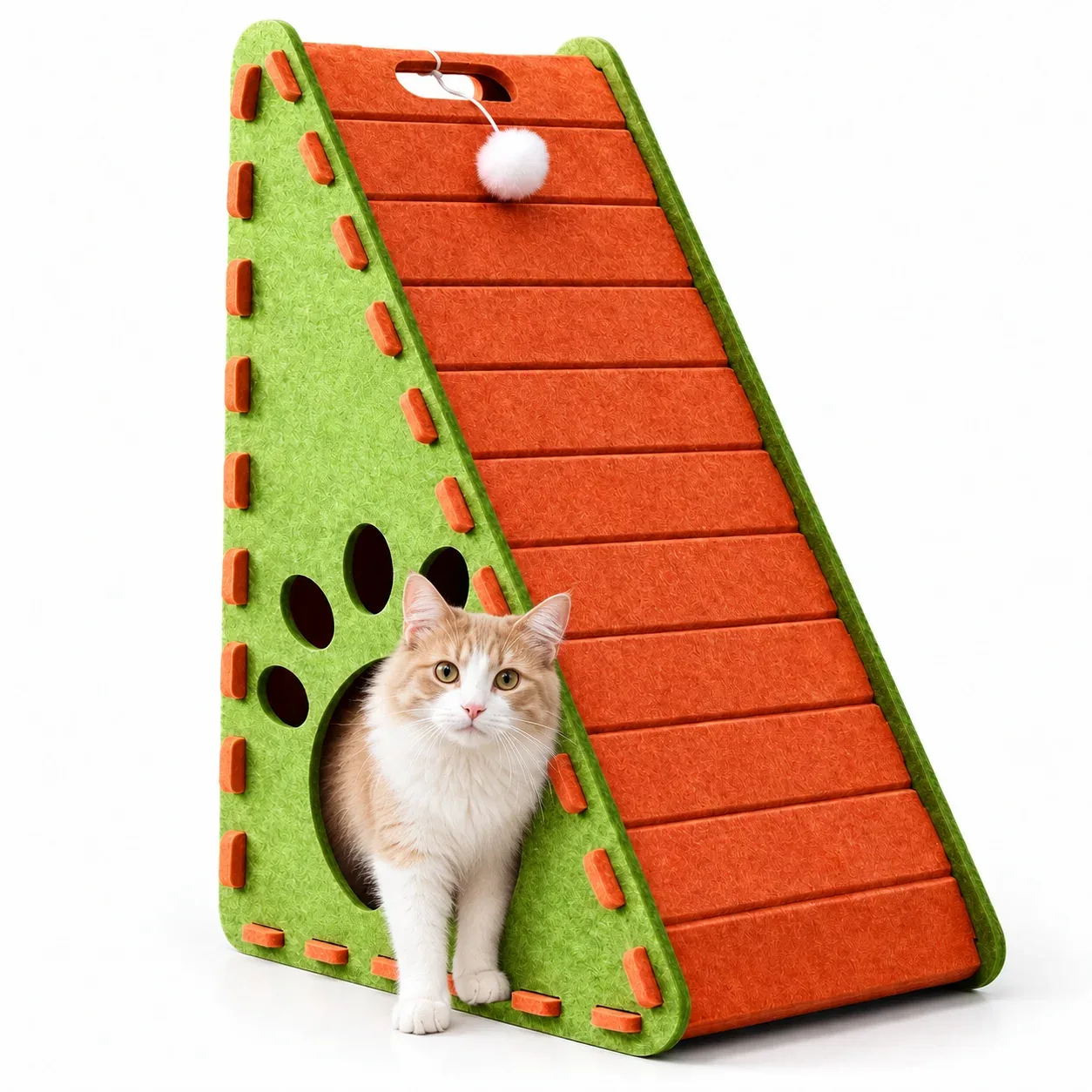 Triangular Felt Cat Activity House – 4-in-1 Scratcher, Climber, Hideaway & Play Toy