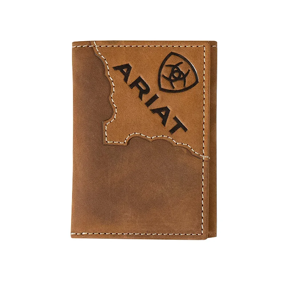 Trifold Two Toned Brown Leather Wallet - Image 2