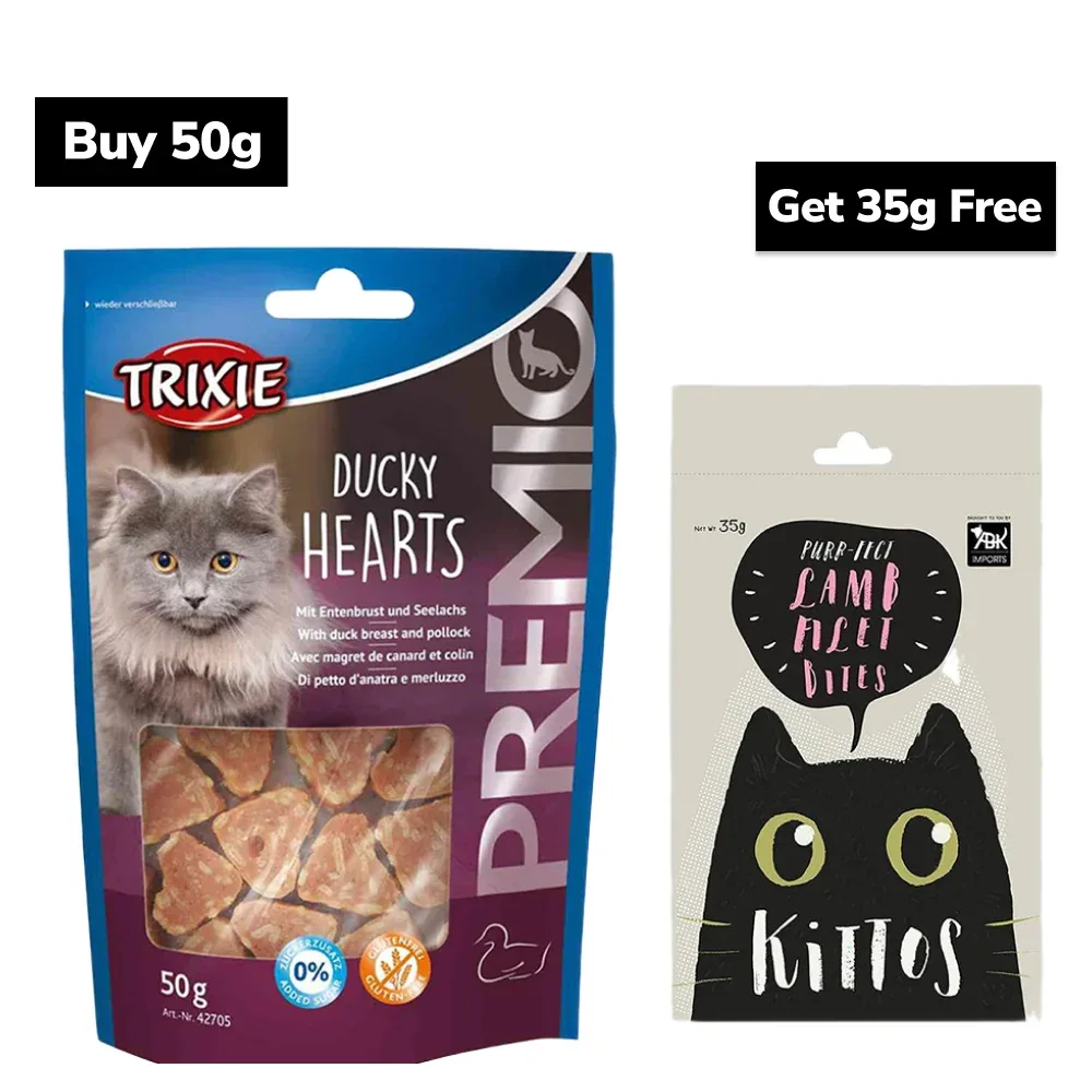 Trixie Premio Ducky Hearts & Kittos Purr fect Lamb Filet Bites Cat Treats