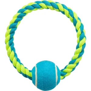 Trixie Rope Ring with Tennis Ball Toy for Dogs (Blue/Green) | For Medium Chewers