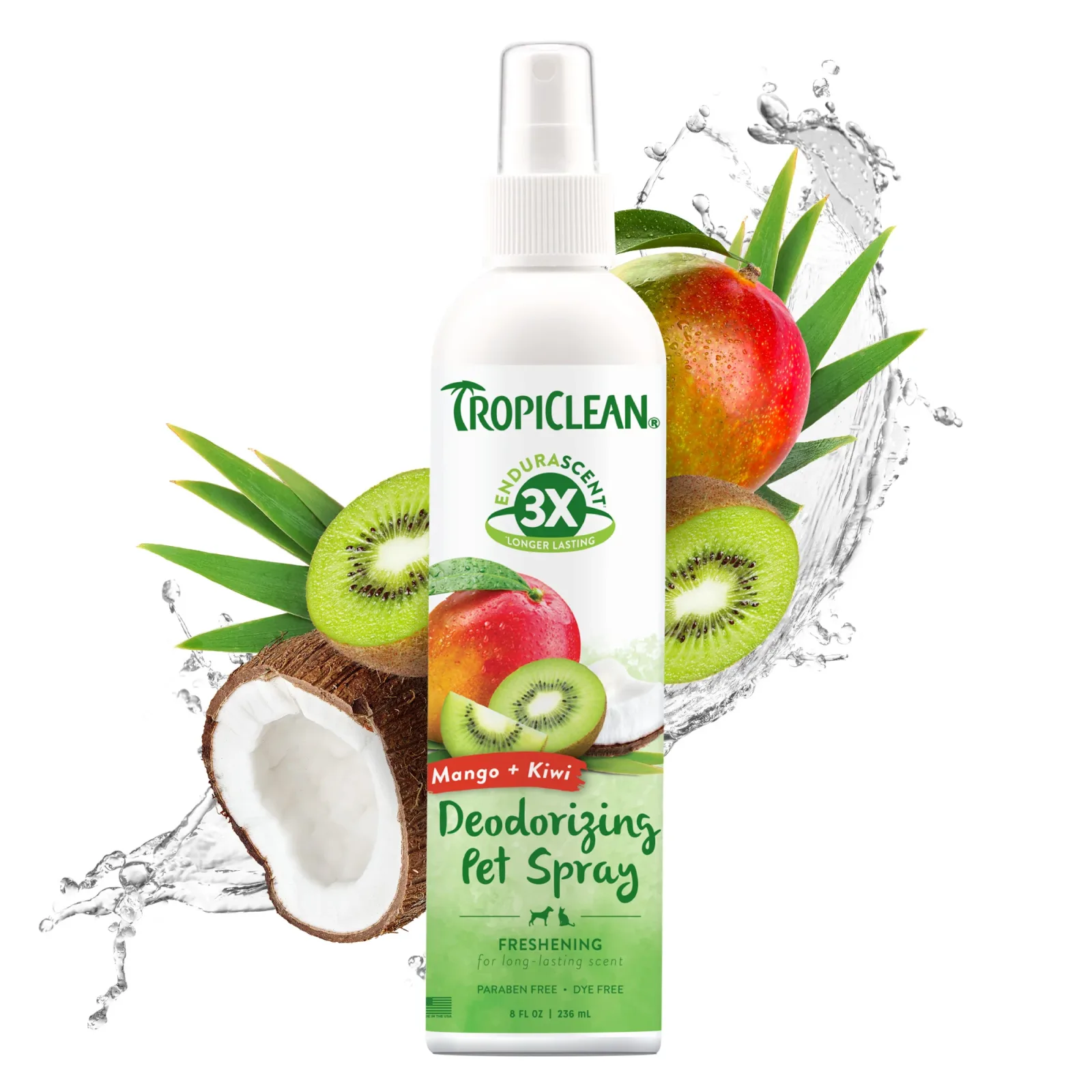 TropiClean EnduraScent Mango Kiwi Deodorizing Dog Spray 8 oz