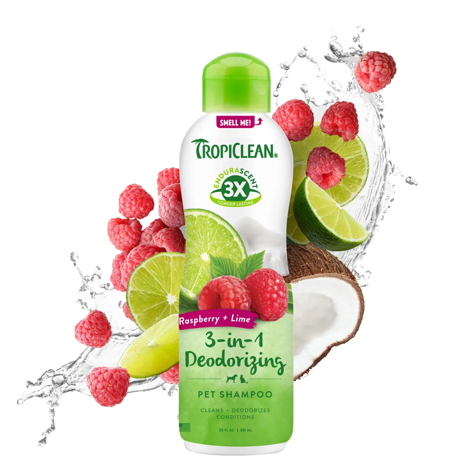 TropiClean EnduraScent Raspberry Lime Deodorizing Dog Shampoo 20 oz