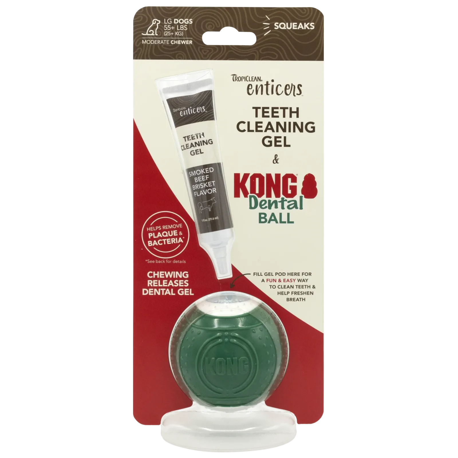 TropiClean Enticers Teeth Cleaning Gel & KONG Dental Ball Beef Brisket 1 oz, Large