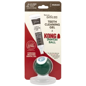 TropiClean Enticers Teeth Cleaning Gel & KONG Dental Ball Beef Brisket 1 oz, Medium