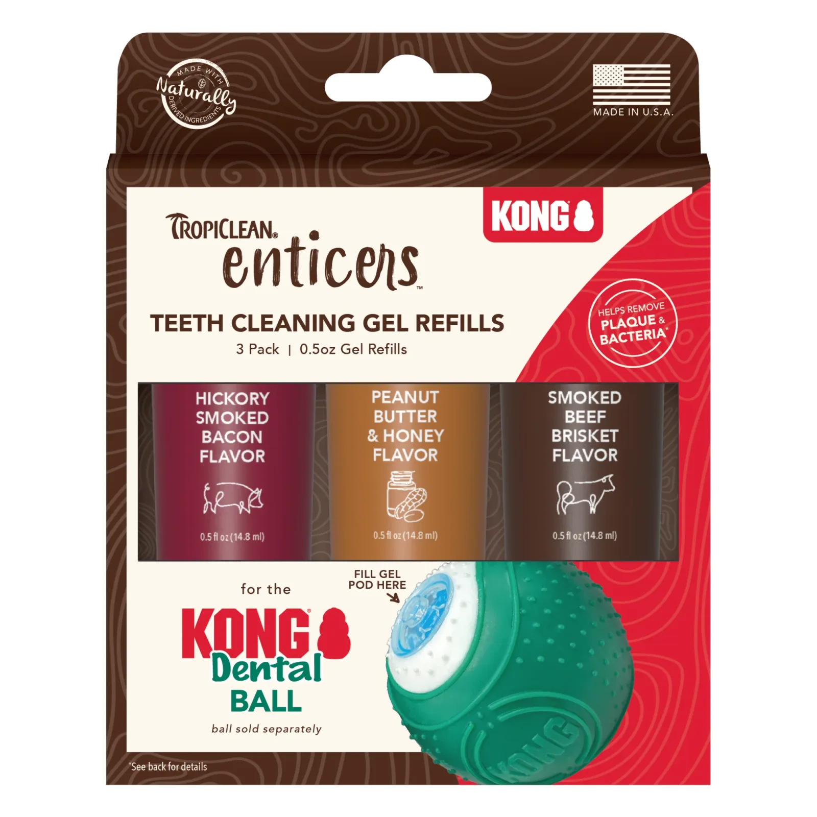 TropiClean Enticers Teeth Cleaning Gel Refills for KONG Dental Ball Variety 3 pk