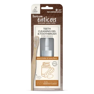 TropiClean Enticers Teeth Cleaning Gel & Toothbrush for Dogs Peanut Butter & Honey 2 oz, Large