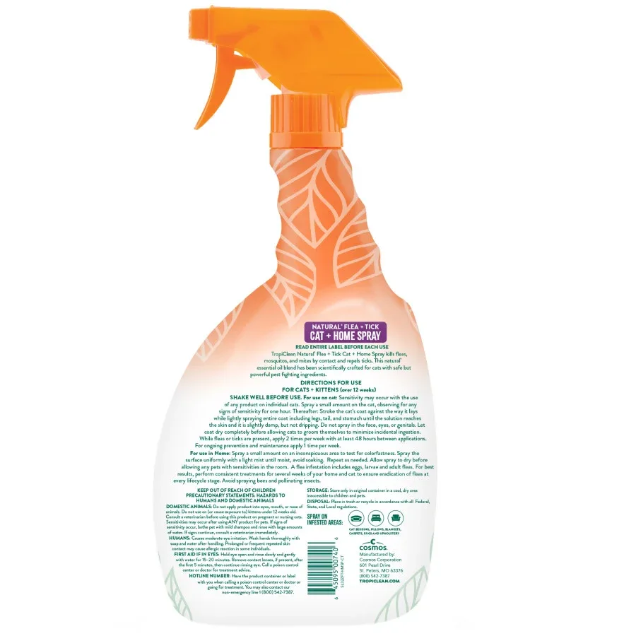 TropiClean Natural Flea & Tick Home & Cat Spray 32oz - Image 2