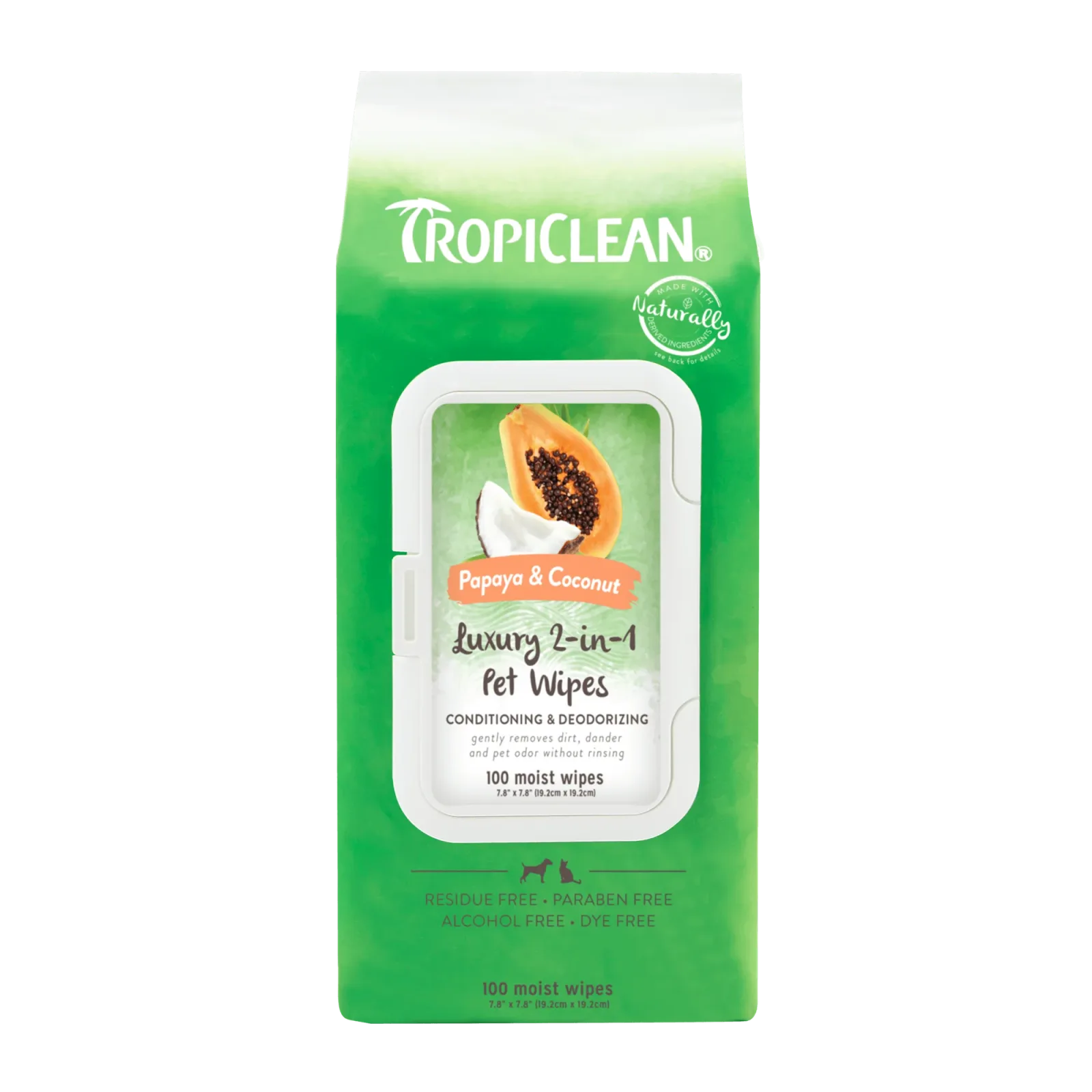 TropiClean Papaya & Coconut Luxury 2-in-1 Pet Wipes 100 ct