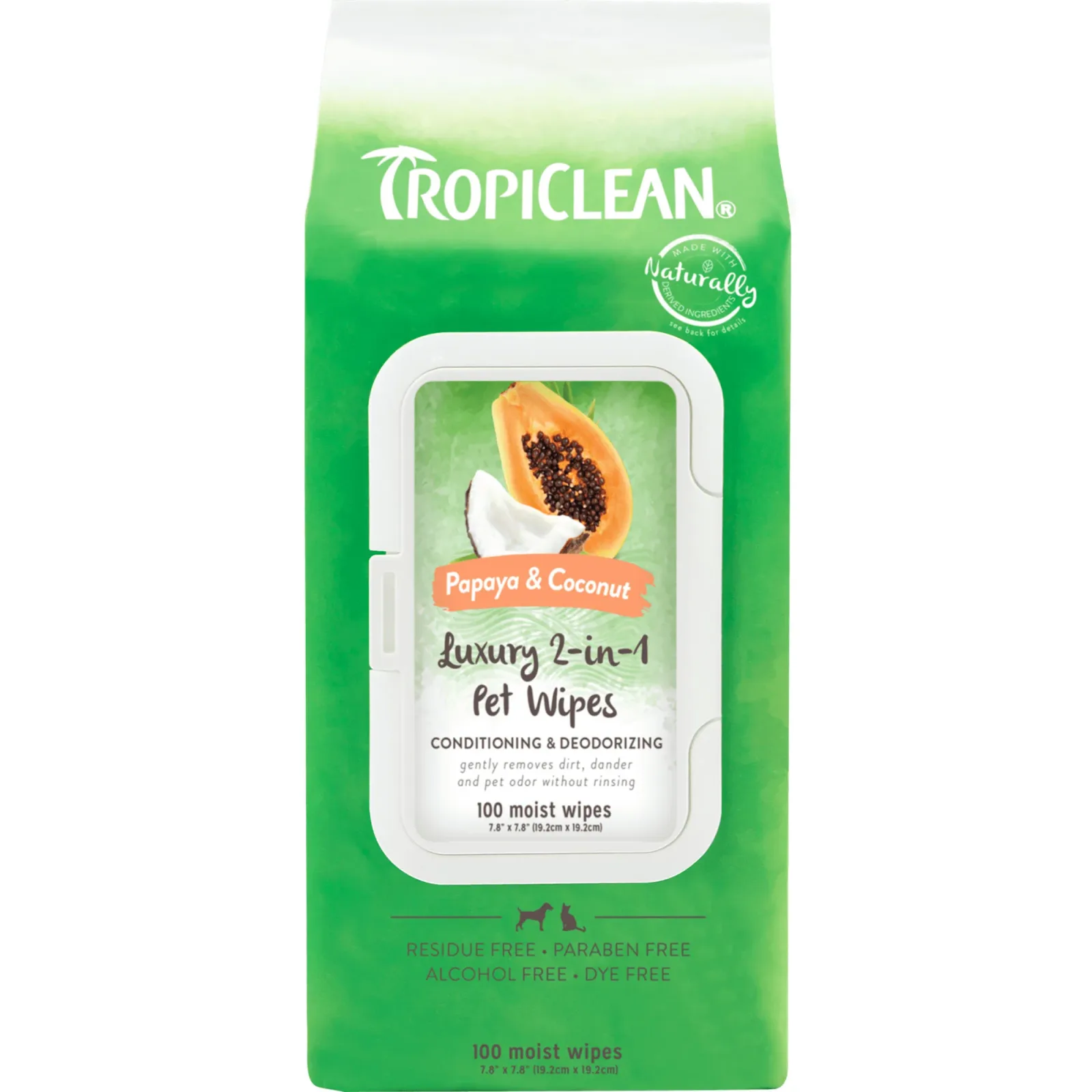 TropiClean Papaya & Coconut Luxury 2-in-1 Pet Wipes, 100ct