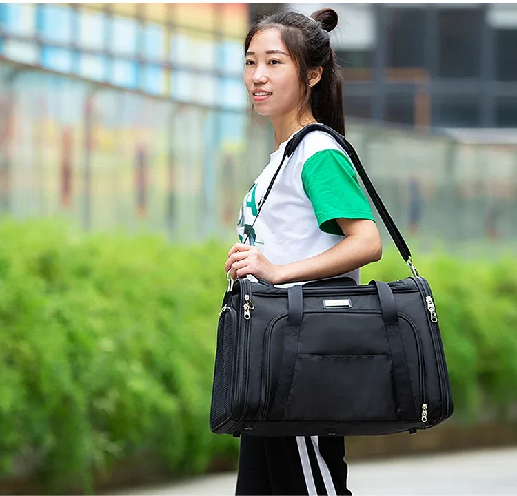Truelove 1 Side Expandable Duffle Carrier for Dogs & Cats (Black)