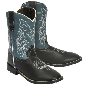 TuffRider Youth Yellowstone Rounded Toe Western Boot- Mocha with Blue- 4Y