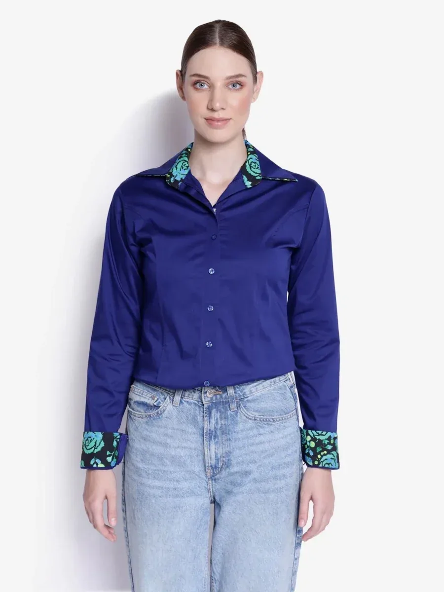 TuffRider Ladies ADEY Double Collar Shirt-Royal Blue -Large - Image 2