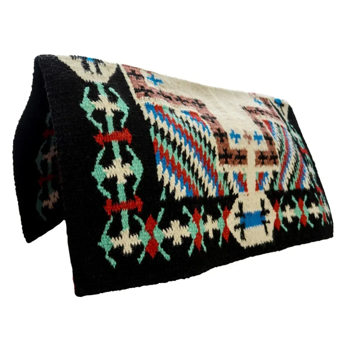 TuffRider Tombstone Western Woven Saddle Blanket- Black/Teal- 34 x 36 - Image 2