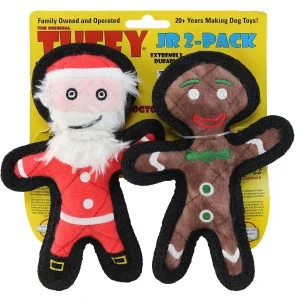 Tuffy Dog Toys Jr Gingerbread Man & Santa 2 Pack